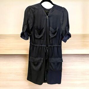 BCBG MaXazria Dress, Size S, Navy, Zip Front, Pockets and Drawstring Wai…